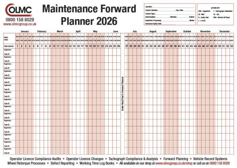 2026 - Vehicle Maintenance Wall Planner