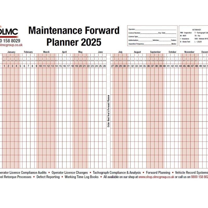 2025 - Vehicle Maintenance Wall Planner