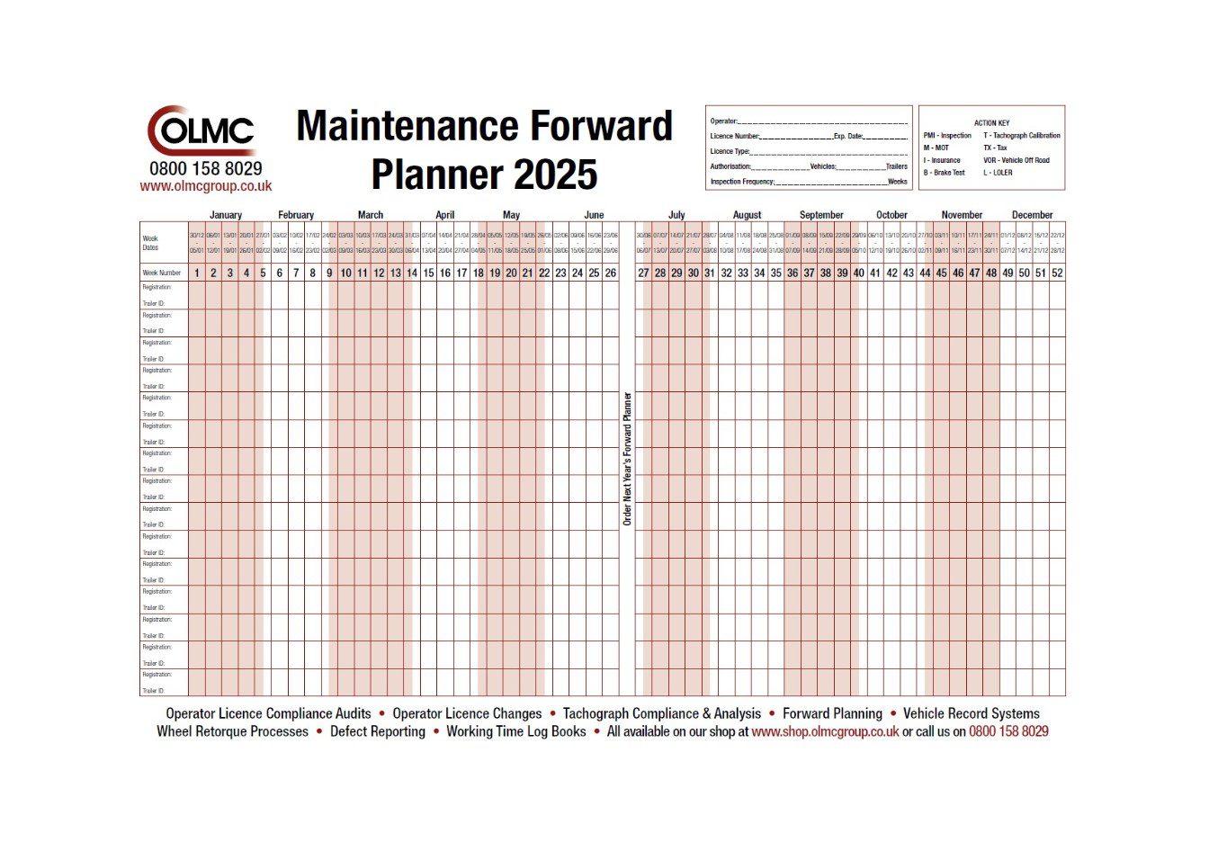 2025 - Vehicle Maintenance Wall Planner