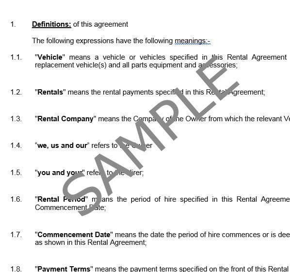 Rental Hire Agreement.