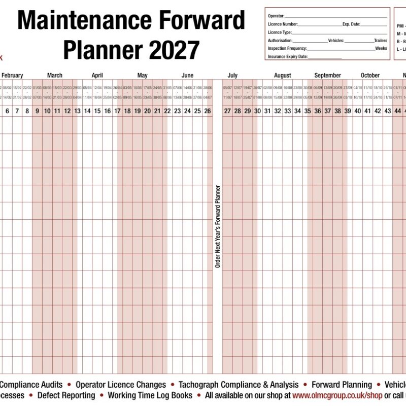 PRE-ORDER 2027 - Vehicle Maintenance Wall Planner